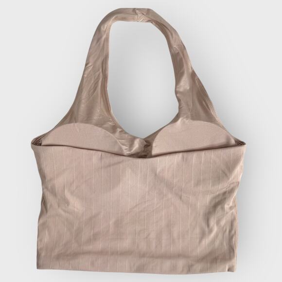 Klassy Network Large V-Neck Crop Top Tan Built-in Bra Halter Loungewear Casual - Picture 7 of 7